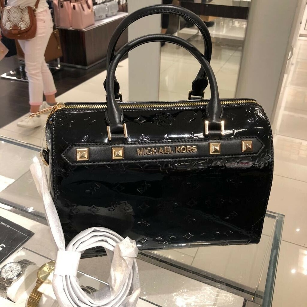 NWT MICHAEL KORS LG METALLIC DUFFLE BAG BLACK - Picture 7 of 7